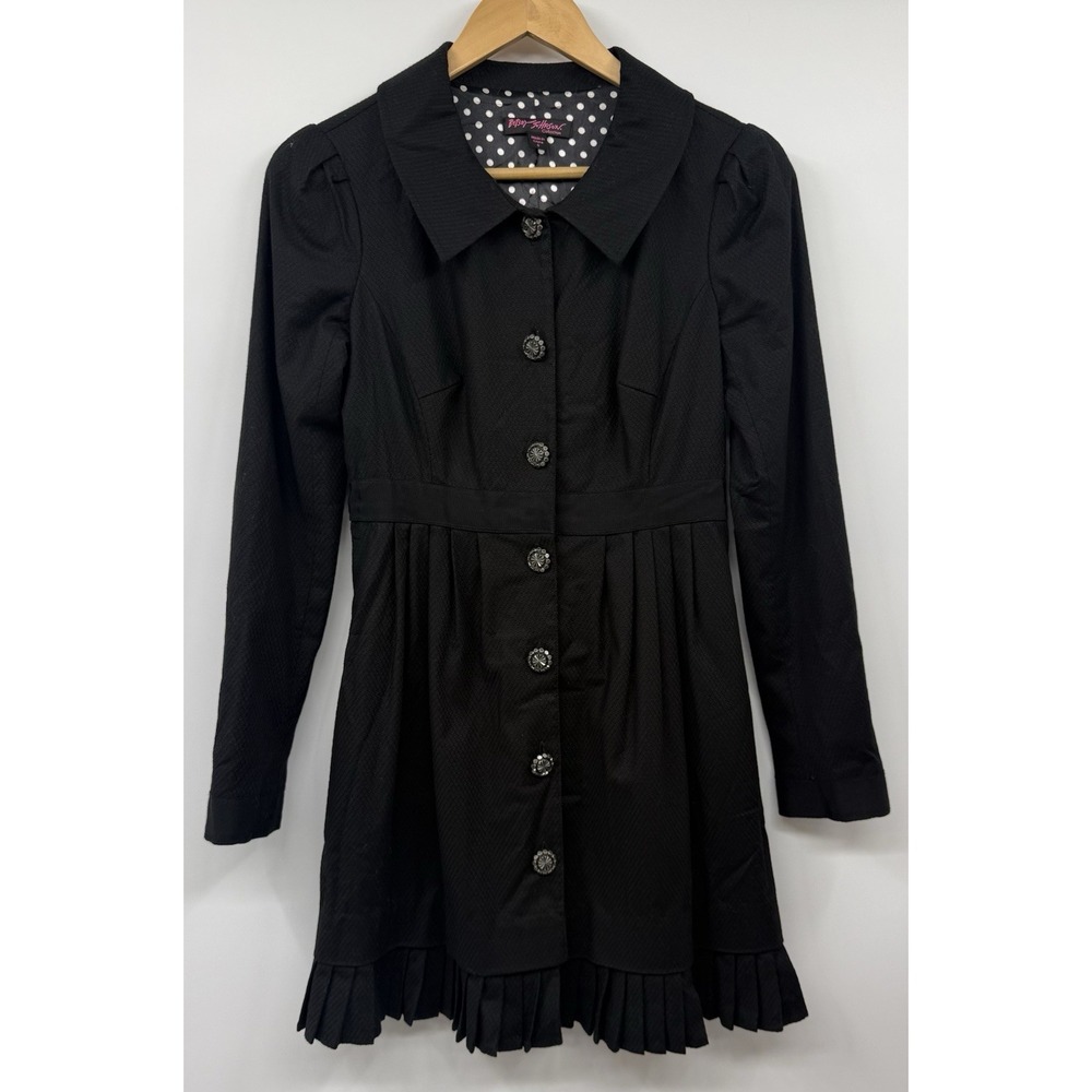 VTG Betsey Johnson Black Textured Fit & Flare Dress Jacket SZ 0 Steampunk Goth